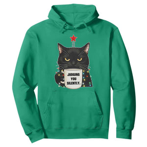 Funny Black Cat Christmas Hoodie Judging You Silently TS14 Irish Green Print Your Wear