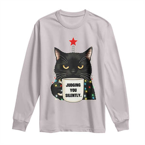 Funny Black Cat Christmas Long Sleeve Shirt Judging You Silently TS14 Ice Gray Print Your Wear