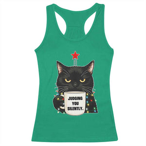 Funny Black Cat Christmas Racerback Tank Top Judging You Silently TS14 Irish Green Print Your Wear