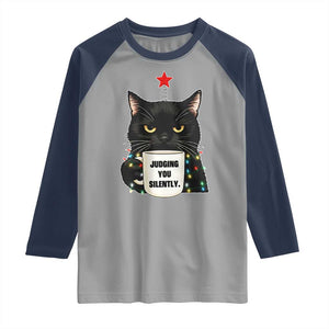 Funny Black Cat Christmas Raglan Shirt Judging You Silently TS14 Sport Gray Navy Print Your Wear