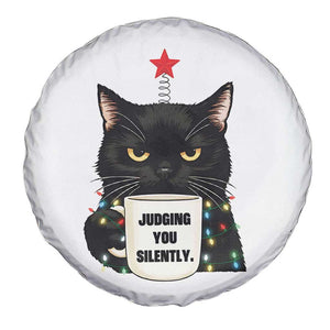 Funny Black Cat Christmas Spare Tire Cover Judging You Silently - Print Your Wear
