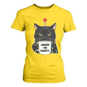 Funny Black Cat Christmas T Shirt For Women Judging You Silently TS14 Daisy Print Your Wear