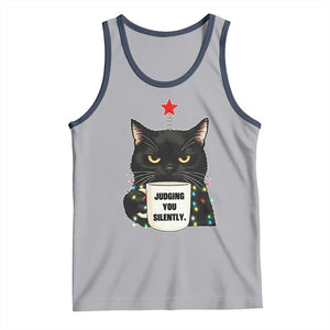Funny Black Cat Christmas Tank Top Judging You Silently TS14 Athletic Heather Navy Print Your Wear