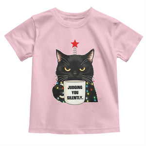 Funny Black Cat Christmas Toddler T Shirt Judging You Silently TS14 Light Pink Print Your Wear