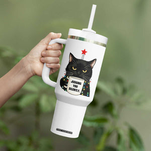 Funny Black Cat Christmas Tumbler With Handle Judging You Silently TS14 Print Your Wear