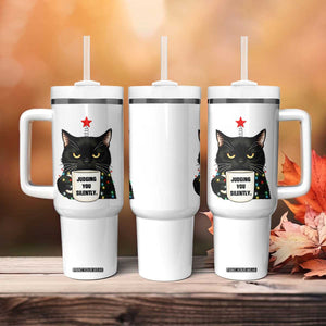 Funny Black Cat Christmas Tumbler With Handle Judging You Silently TS14 Print Your Wear