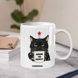 Funny Black Cat Christmas Coffee Mug Judging You Silently TS14 Print Your Wear