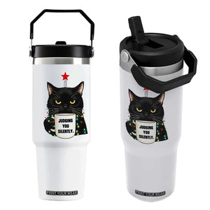 Funny Black Cat Christmas Flip Straw Tumbler Judging You Silently TS14 One Size: 30 oz White Print Your Wear