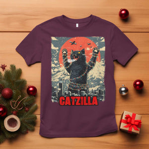 Catzilla Christmas T Shirt Japanese Cat Lover Kitty TS14 Maroon Print Your Wear