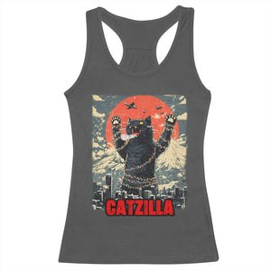 Catzilla Christmas Racerback Tank Top Japanese Cat Lover Kitty TS14 Dark Heather Print Your Wear
