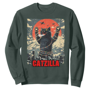 Catzilla Christmas Sweatshirt Japanese Cat Lover Kitty TS14 Dark Forest Green Print Your Wear