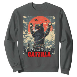 Catzilla Christmas Sweatshirt Japanese Cat Lover Kitty TS14 Dark Heather Print Your Wear