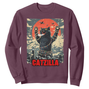 Catzilla Christmas Sweatshirt Japanese Cat Lover Kitty TS14 Maroon Print Your Wear