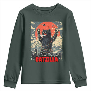 Catzilla Christmas Youth Sweatshirt Japanese Cat Lover Kitty TS14 Dark Forest Green Print Your Wear