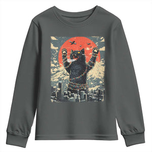 Japanese Cat Christmas Youth Sweatshirt Funny Kitten Kitty Cat Lover TS14 Dark Heather Print Your Wear