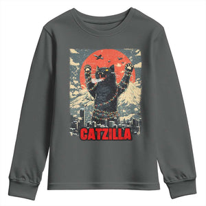 Catzilla Christmas Youth Sweatshirt Japanese Cat Lover Kitty TS14 Dark Heather Print Your Wear