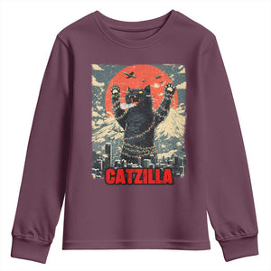 Catzilla Christmas Youth Sweatshirt Japanese Cat Lover Kitty TS14 Maroon Print Your Wear