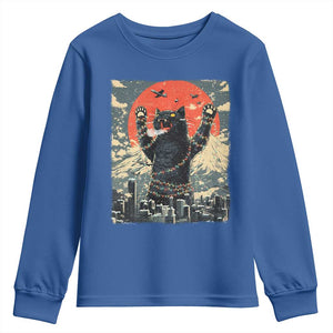 Japanese Cat Christmas Youth Sweatshirt Funny Kitten Kitty Cat Lover TS14 Royal Blue Print Your Wear
