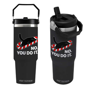 Funny Lazy Cat Christmas Flip Straw Tumbler No You Do It TS14 One Size: 30 oz Black Print Your Wear