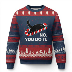Funny Lazy Cat Xmas Ugly Christmas Sweater No You Do It TS14 Navy Red Print Your Wear