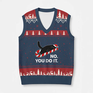Funny Lazy Cat Xmas V-Neck Knit Sweater Vest No You Do It TS14 Navy Red Print Your Wear