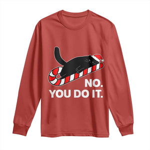 Funny Lazy Cat Christmas Long Sleeve Shirt No You Do It TS14 Red Print Your Wear