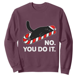 Funny Lazy Cat Christmas Sweatshirt No You Do It TS14 Maroon Print Your Wear