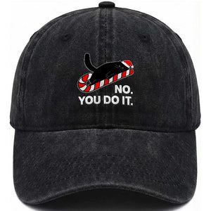 Funny Lazy Cat Christmas Washed Cotton Baseball Cap No You Do It TS14 Washed Cap Universal Fit Black Print Your Wear