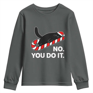 Funny Lazy Cat Christmas Youth Sweatshirt No You Do It TS14 Dark Heather Print Your Wear