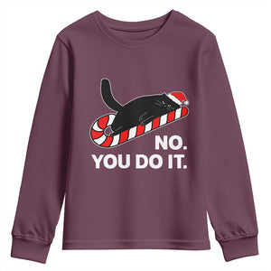 Funny Lazy Cat Christmas Youth Sweatshirt No You Do It TS14 Maroon Print Your Wear