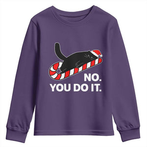 Funny Lazy Cat Christmas Youth Sweatshirt No You Do It TS14 Purple Print Your Wear