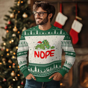 Funny Lazy Cat Xmas Ugly Christmas Sweater Nope Not Today TS14 Beige Green Print Your Wear