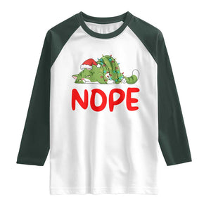 Funny Lazy Cat Christmas Raglan Shirt Nope Not Today TS14 White Dark Forest Green Print Your Wear
