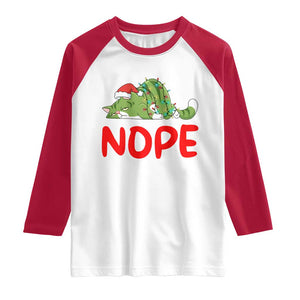 Funny Lazy Cat Christmas Raglan Shirt Nope Not Today TS14 White Red Print Your Wear
