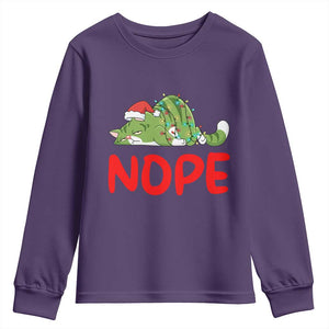 Funny Lazy Cat Christmas Youth Sweatshirt Nope Not Today TS14 Purple Print Your Wear