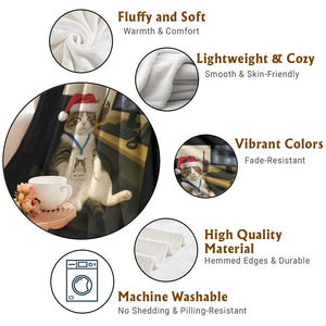 Funny Cat Christmas Throw Blanket Night Time Security Guard TS14 Print Your Wear