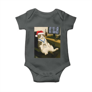 Funny Cat Christmas Baby Onesie Night Time Security Guard TS14 Dark Heather Print Your Wear