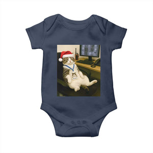 Funny Cat Christmas Baby Onesie Night Time Security Guard TS14 Navy Print Your Wear