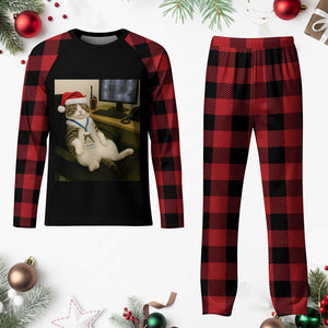Funny Cat Christmas Plaid Pajama Set Night Time Security Guard TS14 Buffalo Plaid Print Your Wear