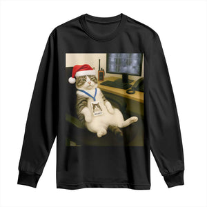 Funny Cat Christmas Long Sleeve Shirt Night Time Security Guard TS14 Black Print Your Wear