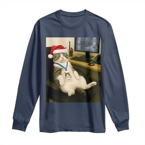 Funny Cat Christmas Long Sleeve Shirt Night Time Security Guard TS14 Navy Print Your Wear
