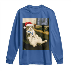 Funny Cat Christmas Long Sleeve Shirt Night Time Security Guard TS14 Royal Blue Print Your Wear
