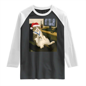 Funny Cat Christmas Raglan Shirt Night Time Security Guard TS14 Black White Print Your Wear