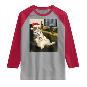 Funny Cat Christmas Raglan Shirt Night Time Security Guard TS14 Sport Gray Red Print Your Wear