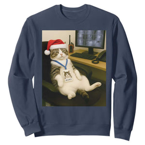 Funny Cat Christmas Sweatshirt Night Time Security Guard TS14 Navy Print Your Wear