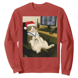 Funny Cat Christmas Sweatshirt Night Time Security Guard TS14 Red Print Your Wear
