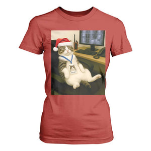 Funny Cat Christmas T Shirt For Women Night Time Security Guard TS14 Red Print Your Wear