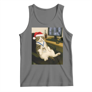 Funny Cat Christmas Tank Top Night Time Security Guard TS14 Black Heather Print Your Wear