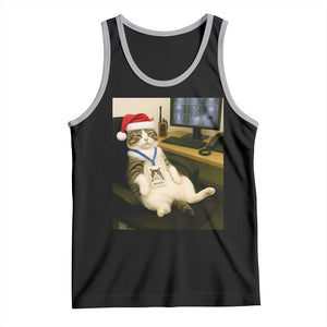 Funny Cat Christmas Tank Top Night Time Security Guard TS14 Black Athletic Heather Print Your Wear