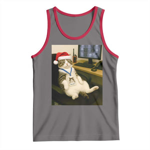 Funny Cat Christmas Tank Top Night Time Security Guard TS14 Deep Heather Red Print Your Wear
